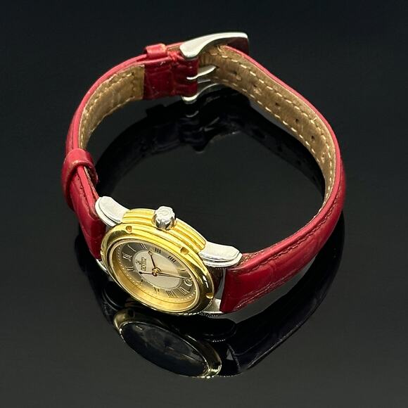 Gevril Red Leather Band 18k Stainless Steel Women’s Watch #1315 - Picture 8 of 12